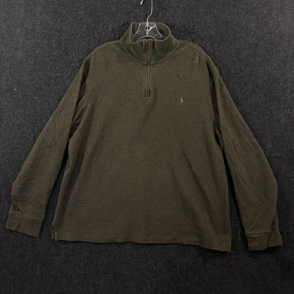 Polo Ralph Lauren Estate Rib Sweater Men's XL Green 1/4 Zip Pullover Preppy